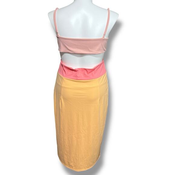 Pink Lily Womens Cutout Bodycon Dress Colorblock Pink Orange Sexy Tube Dress 3XL - Picture 4 of 10